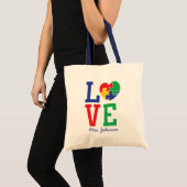 Autism Love | Cute Puzzle Piece Heart Teacher Tote Bag (Voorkant (product))