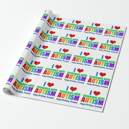 Autism Love Rainbow Personalized Birthday Cadeaupapier (Uitgerold)