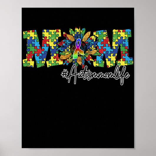 Autism Ma Life Leopard Sunflower Moederdag Poster (Voorkant)