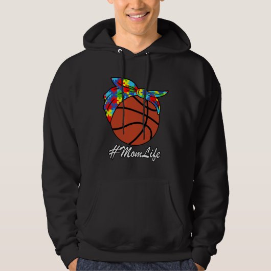 Autism mam Basketball Messy Bun Autism Awareness Hoodie (Voorkant)