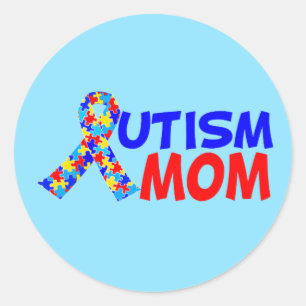Autism mam Blue Red Awareness Ribbon Ronde Sticker