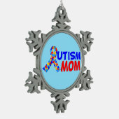 Autism mam Blue Red Awareness Ribbon Tin Sneeuwvlok Ornament (Links)