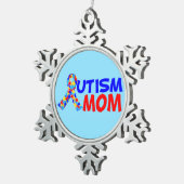 Autism mam Blue Red Awareness Ribbon Tin Sneeuwvlok Ornament (Rechts)
