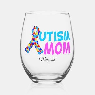 Autism mam Cute Personalized Moederdag Gift Wijnglas Zonder Voet