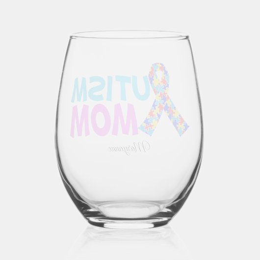 Autism mam Cute Personalized Moederdag Gift Wijnglas Zonder Voet (Achterkant)