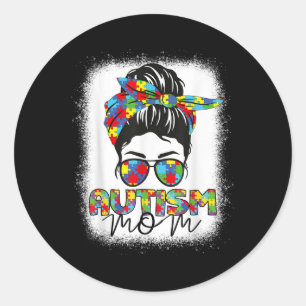 Autism Mam Life Messy Bun Bleaching Moederdag Aut Ronde Sticker