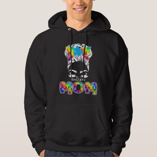 Autism Mam Messy Bun Sunbril Bandana Hoodie (Voorkant)