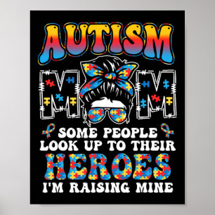 Autism mam Raising Hero Groovy Messy Bun Autism Aw Poster