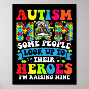 Autism mam Raising Hero Groovy Messy Bun Autism Aw Poster