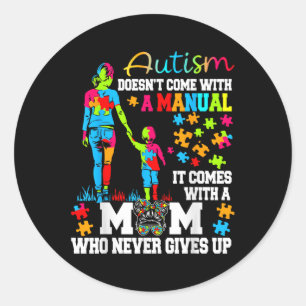 Autism mam Raising Hero Groovy Messy Bun Autism Aw Ronde Sticker