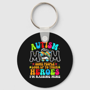 Autism mam Raising Hero Groovy Messy Bun Autism Aw Sleutelhanger