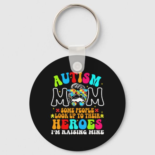Autism mam Raising Hero Groovy Messy Bun Autism Aw Sleutelhanger (Voorkant)