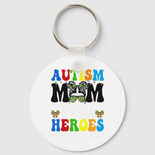 Autism mam Raising Hero Groovy Messy Bun Autism Aw Sleutelhanger (Voorkant)