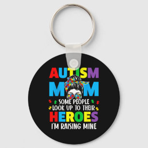 Autism mam Raising Hero Groovy Messy Bun Autism Aw Sleutelhanger