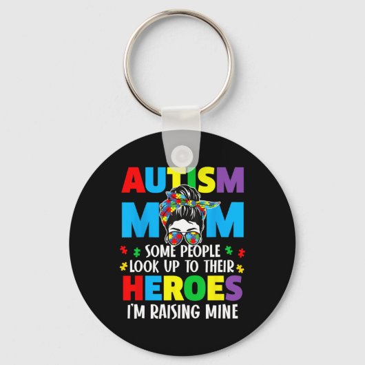 Autism mam Raising Hero Groovy Messy Bun Autism Aw Sleutelhanger (Voorkant)