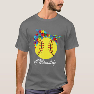Autism Mam Softball Messy Bun Autism Awareness T-shirt