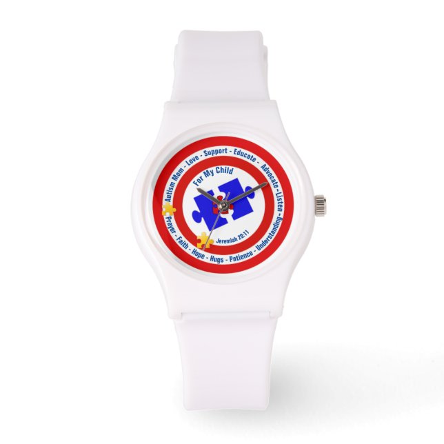 Autism mam Vrouwen Sporty White Silicon Watch Horloge (Voorkant)