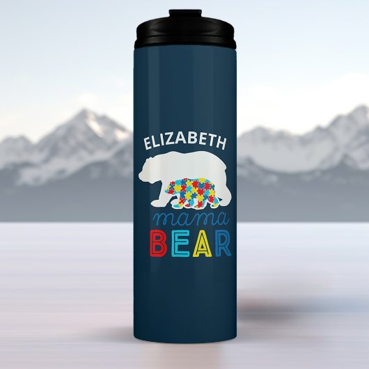 Autism Mama Beer en Cub Puzzle Piece Personalized Thermosbeker