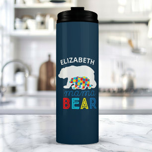 Autism Mama Beer en Cub Puzzle Piece Personalized Thermosbeker