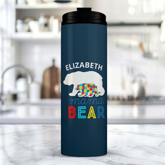 Autism Mama Beer en Cub Puzzle Piece Personalized Thermosbeker