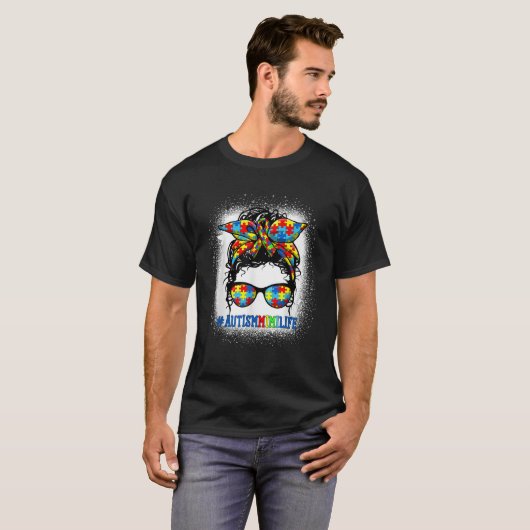 Autism Mimi Life Messy Bun Autism Awareness Suppor T-shirt (Voorkant volledig)