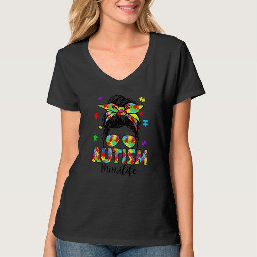 Autism Mimi Messy Bun Puzzle Sunbril Motheru201 T-shirt (Voorkant)