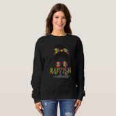 Autism Moeder Messy Bun Puzzle Sunbril Motheru2 Trui (Voorkant volledig)