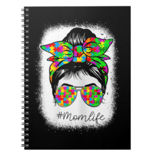 Autism Mom Messy Bun Bleached For Autism Awareness Notitieboek