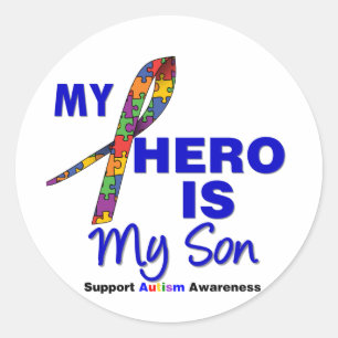 Autism My Hero is My Son Ronde Sticker