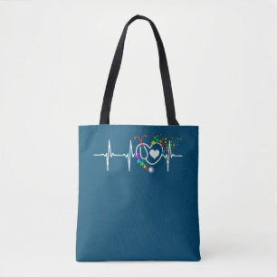 Autism Neurse Heart Beat Puzzle Stethoscoop Tote Bag