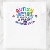 AUTISM Ouder geeft nooit op Ovale Sticker (Tas)