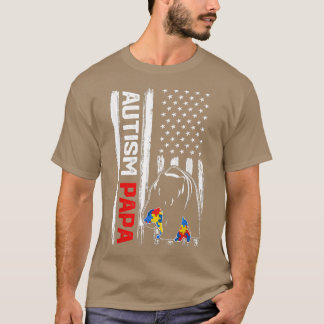 Autism Papa Beer American Flag Awareness F T-shirt