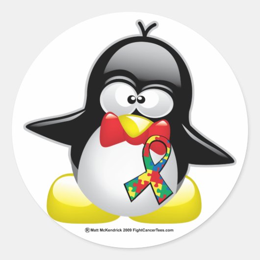 Autism Penguin Ronde Sticker (Voorkant)