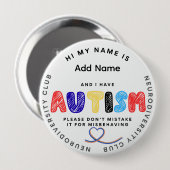 Autism Pin  ID Neurodiversity club Ronde Button 4,0 Cm (Voorkant /achterkant)