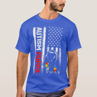  Autism Poppa Beer American Flag Awareness T-shirt