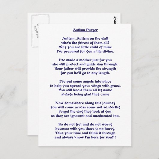 Autism Prayer Briefkaart (Voorkant / Achterkant)