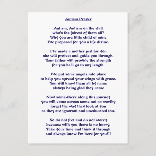 Autism Prayer Briefkaart (Voorkant)