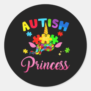 Autism Princess Unicorn Autism Awareness Kinder Gi Ronde Sticker