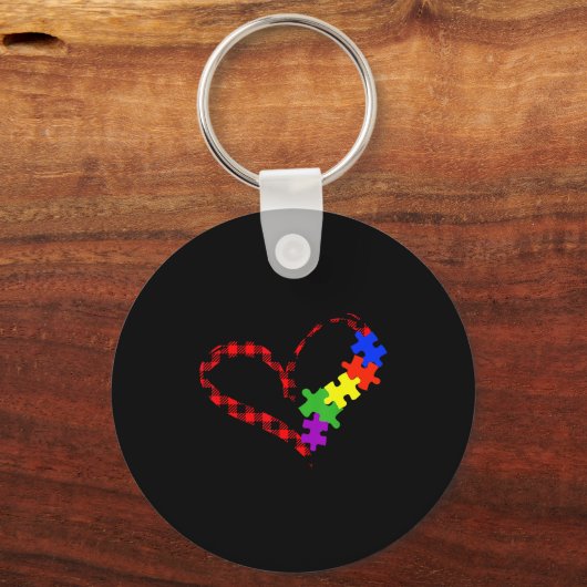 Autism Puzzle Buffalo Plaid Love Christmas Graphic Sleutelhanger (Voorkant)