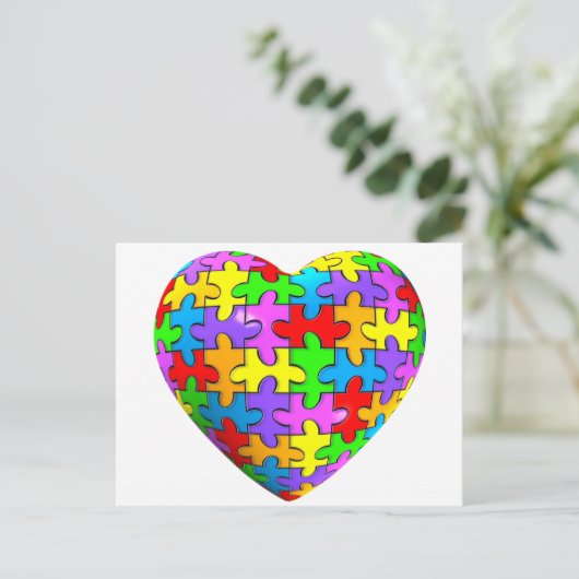 Autism Puzzle Heart Briefkaart (Staand voorkant)