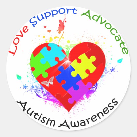 Autism Puzzle on Heart Ronde Sticker (Voorkant)