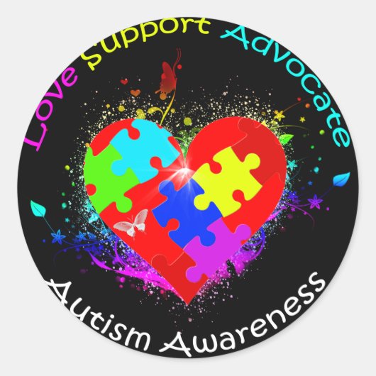 Autism Puzzle on Heart Ronde Sticker (Voorkant)