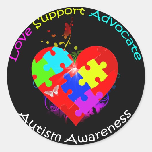 Autism Puzzle on Heart Ronde Sticker (Voorkant)