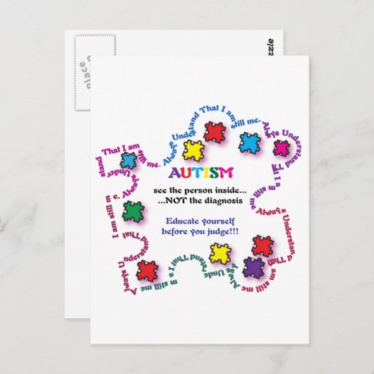 Autism Puzzle Piece Briefkaart (Voorkant / Achterkant)