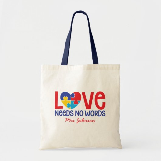 Autism Puzzle Piece Heart Personalized Teacher Tote Bag (Voorkant)