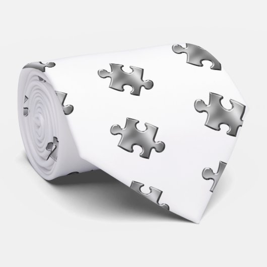 Autism Puzzle Piece Silver Stropdas (Opgerold)