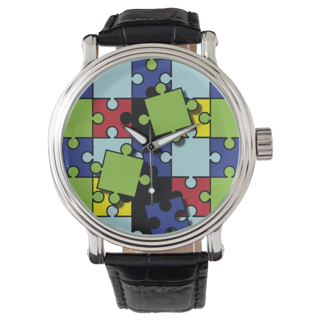 Autism Puzzle Pieces Horloge (Voorkant)