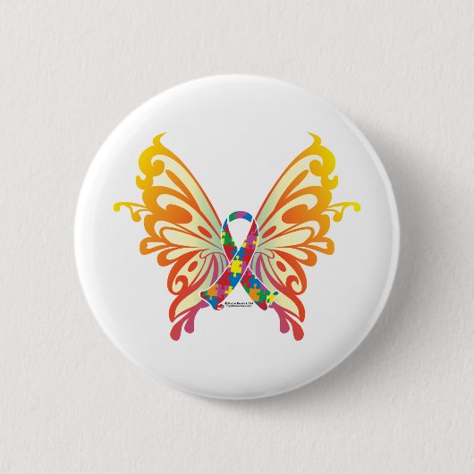 Autism Ribbon Butterfly Ronde Button 5,7 Cm (Voorkant)