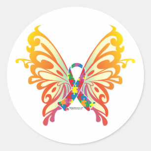 Autism Ribbon Butterfly Ronde Sticker