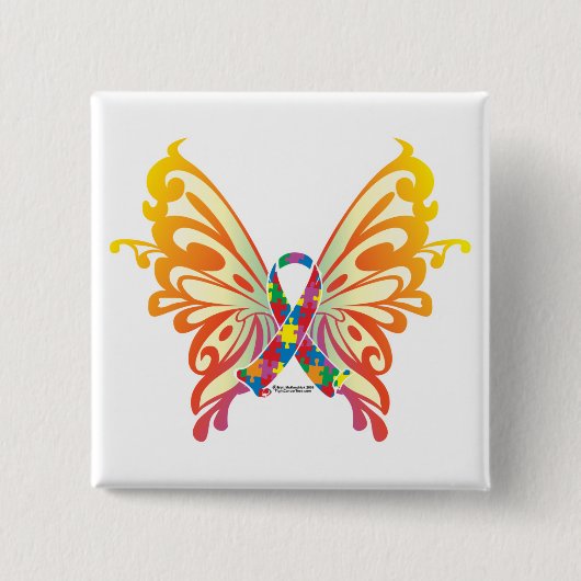 Autism Ribbon Butterfly Vierkante Button 5,1 Cm (Voorkant)